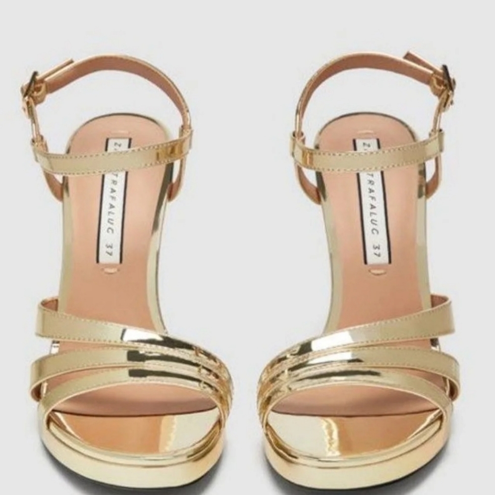 Zara Gold Strappy Platform Heels